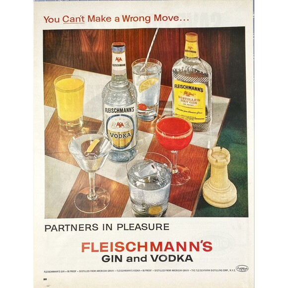 Fleischmann's Gin & Vodka "You Can't Make a Wrong Move" Vintage Print Ad 1963 - Picture 1 of 3